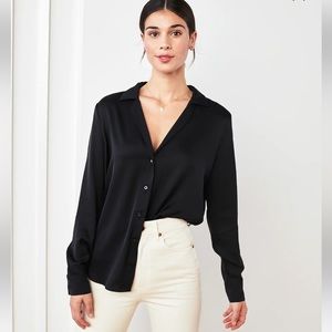 NWT Quince Stretch Silk Notch Collared Shirt, black size M.